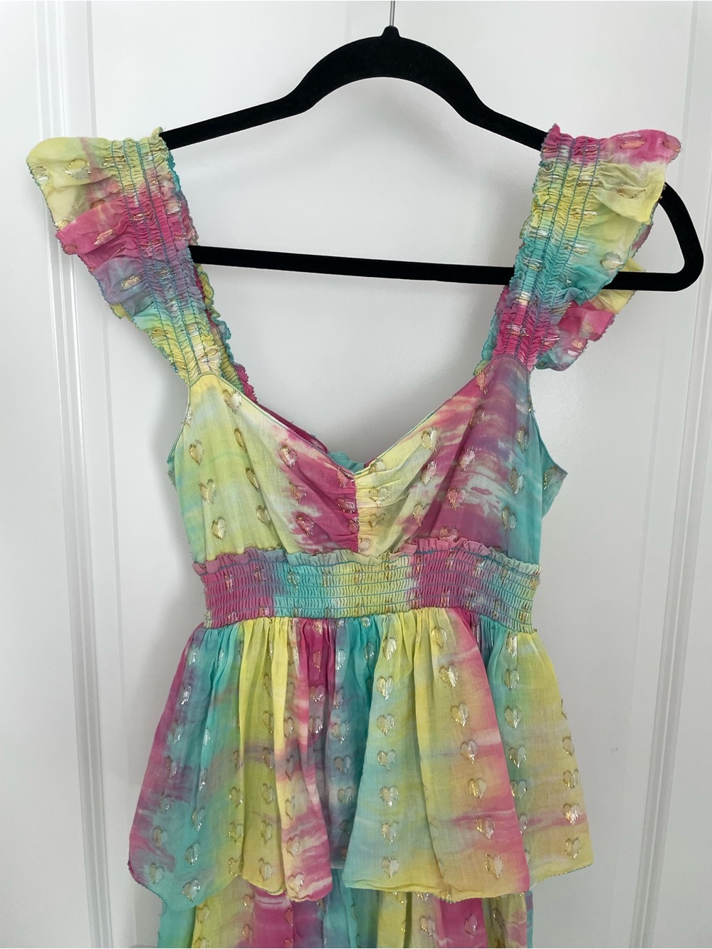 SAYLOR Leola Tiered Midi Dress Rainbow Metallic Heart Sundress - Picture 6 of 11